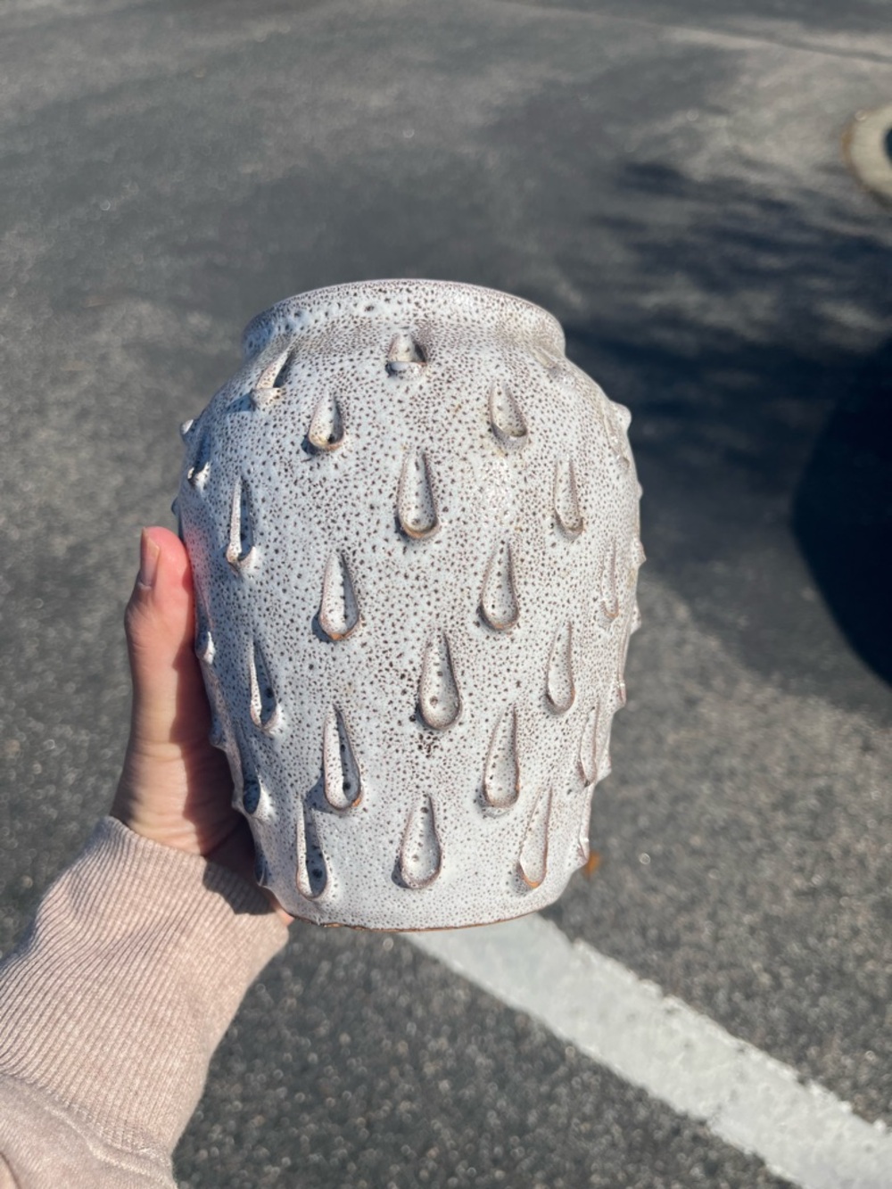 Lava Glaze MCM Italy Italian Ceramic Vase Speckled White Raised Teardrop Texture